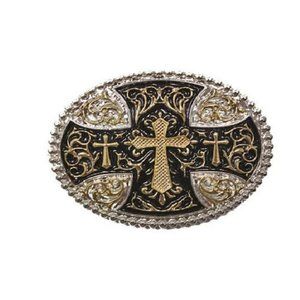 Free Shipping Handmade Highest Quality Silver and Gold Cross Stamped Belt Buckle